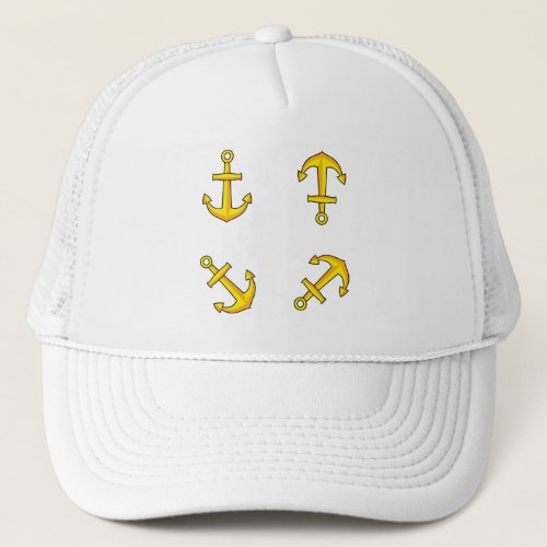 Cartoon Golden Boat Anchor Set Trucker Hat