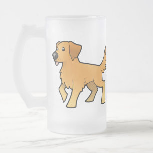 Cartoon Golden Retriever Frosted Glass Beer Mug