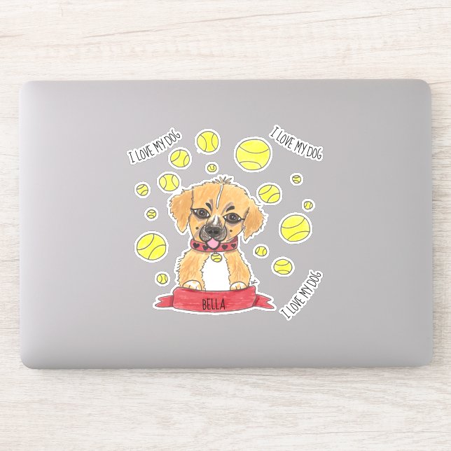 Cartoon Golden Shepherd and Tennis Balls Sticker (Computer)