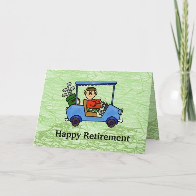 Cartoon Golfer in Cart Retirement Card (Front)