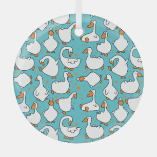 Cartoon Goose Funny Vintage Illustration Glass Ornament