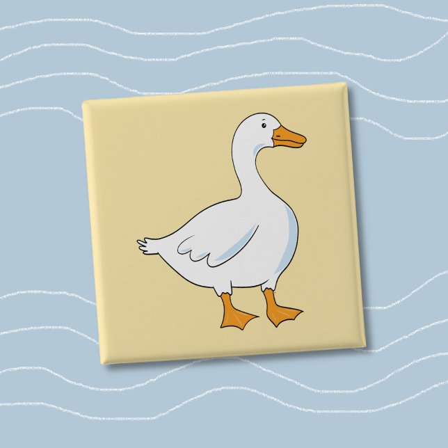 Cartoon Goose Yellow Square Button (Cartoon snow goose kid square yellow button .)