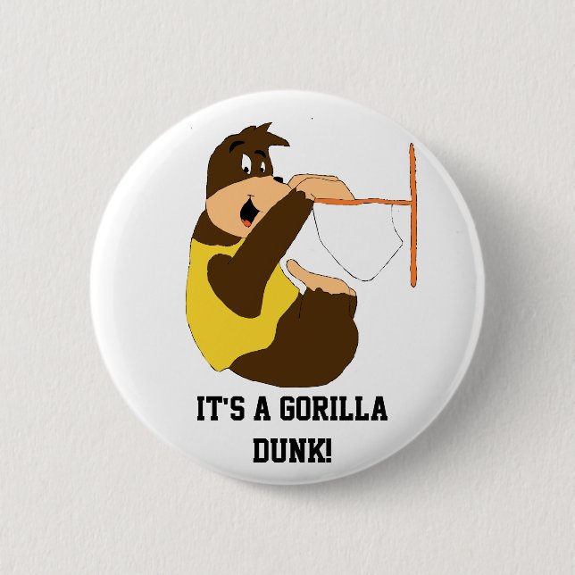 Cartoon Gorilla Slam Dunking Button (Front)