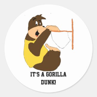 Cartoon Gorilla Slam Dunking Classic Round Sticker