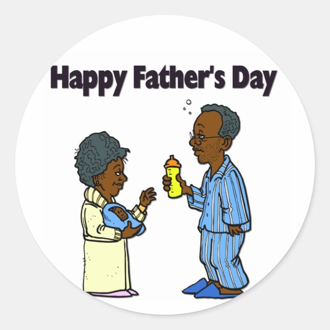 Cartoon Grandparents - Happy Father's Day Classic Round Sticker (Front)