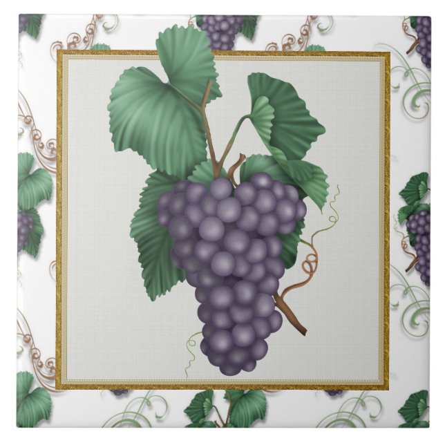 Cartoon Grapes Kitchen or Restraunt Tile (Front)