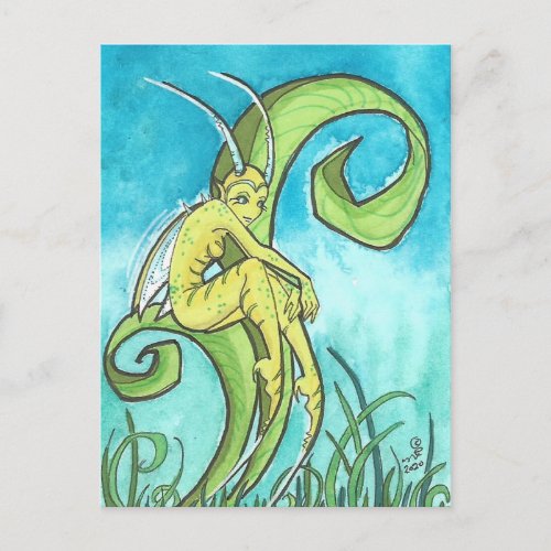 Cartoon Grasshopper Fairy Fantasy Art Postcard