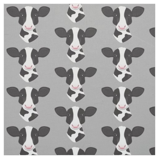 Cartoon Gray Black White Cow Face Cartoon Fabric