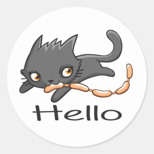 Cartoon Gray Kitten Kitty Love Hello Grey Cute Cat Classic Round Sticker