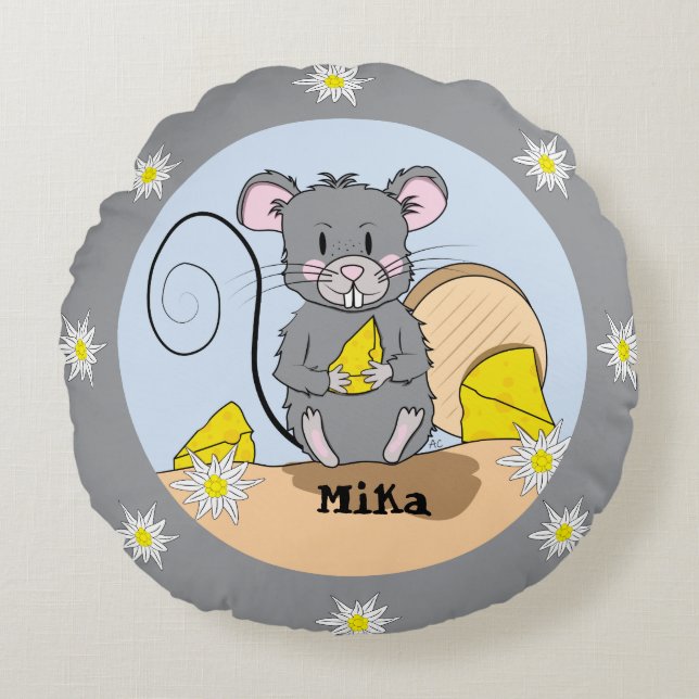 Cartoon gray mouse personalized kid round pillow (Front)