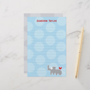 Cartoon Gray Rhino Kid Children Birthday Thank You Stationery