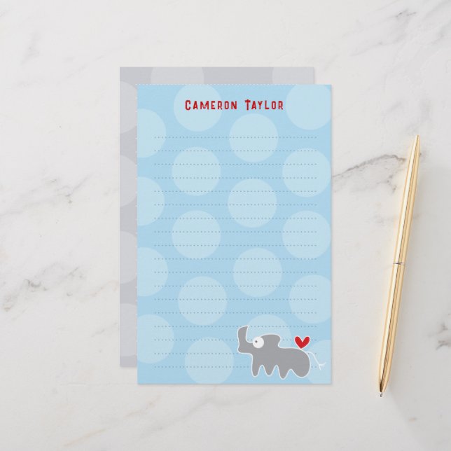 Cartoon Gray Rhino Kid Children Birthday Thank You Stationery (Front/Back In Situ)