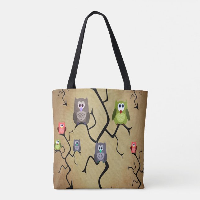 Cartoon Great Horned Owls Tote Bag (Back)