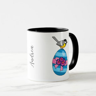 Cartoon Great Tit with Easter Egg Add Name Mug