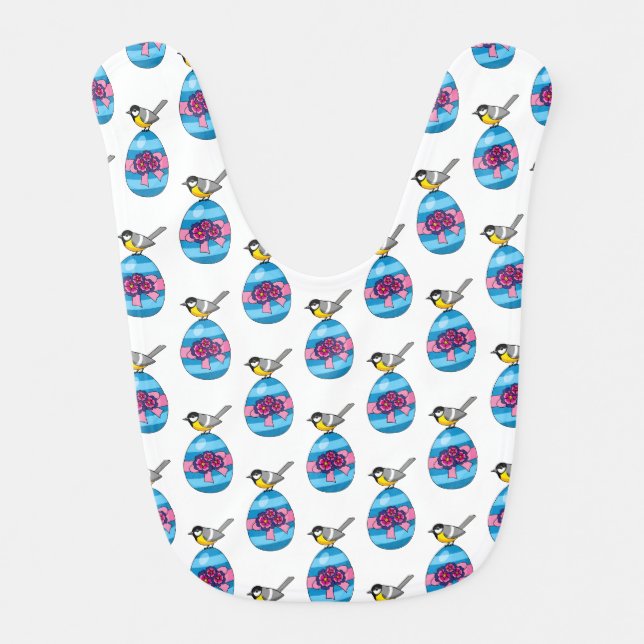 Cartoon Great Tit with Easter Egg Baby Bib (Front)