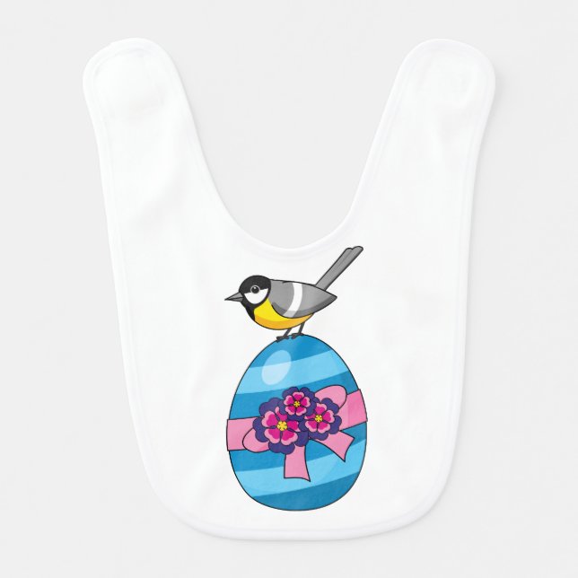 Cartoon Great Tit with Easter Egg Baby Bib (Front)