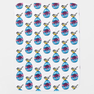 Cartoon Great Tit with Easter Egg Baby Blanket