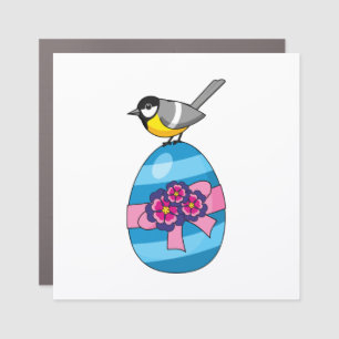 Cartoon Great Tit with Easter Egg Car Magnet