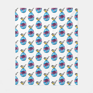 Cartoon Great Tit with Easter Egg Fleece Blanket