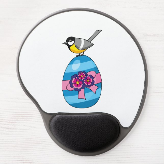 Cartoon Great Tit with Easter Egg Gel Mouse Pad (Front)