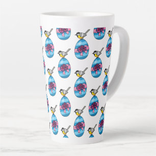 Cartoon Great Tit with Easter Egg Latte Mug