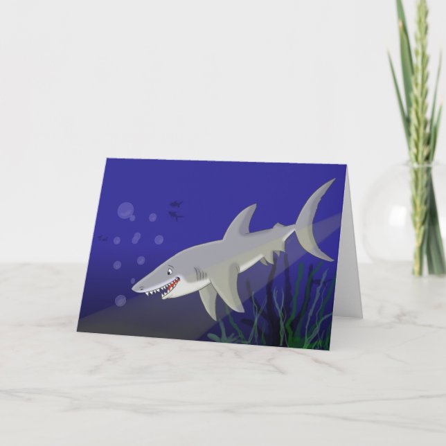 Cartoon Great White Shark Greeting Card (Front)