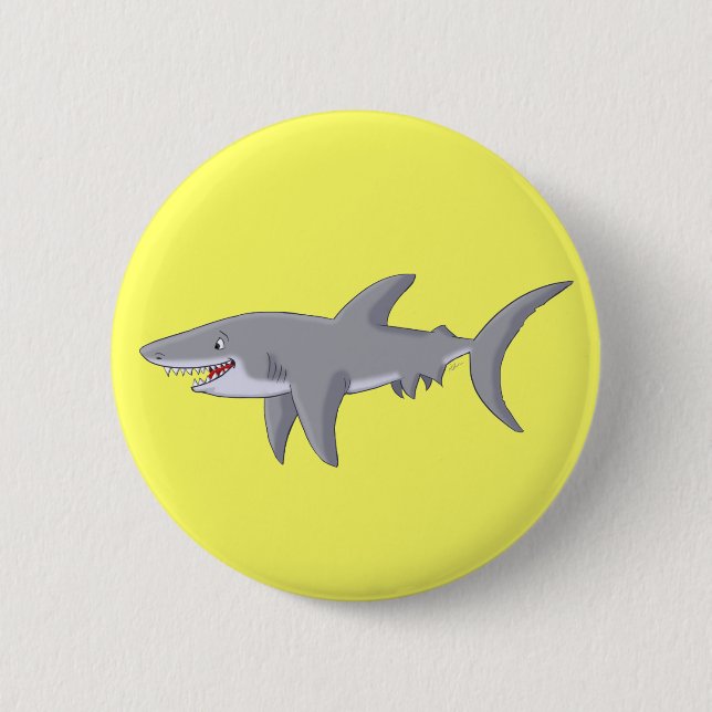 Cartoon Great White Shark Pinback Button (Front)