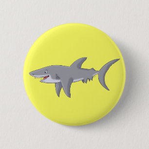 Cartoon Great White Shark Pinback Button