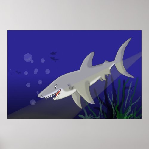 Cartoon Great White Shark Poster Print