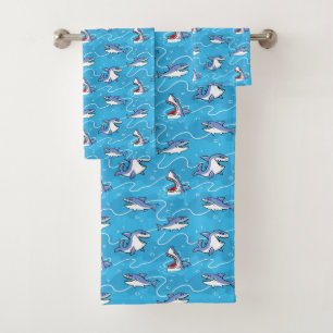 Cartoon Great White Sharks Bath Towel Set