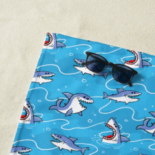 Cartoon Great White Sharks Beach Towel