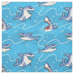 Cartoon Great White Sharks Fabric