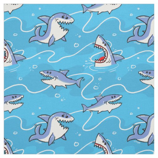 Cartoon Great White Sharks Fabric