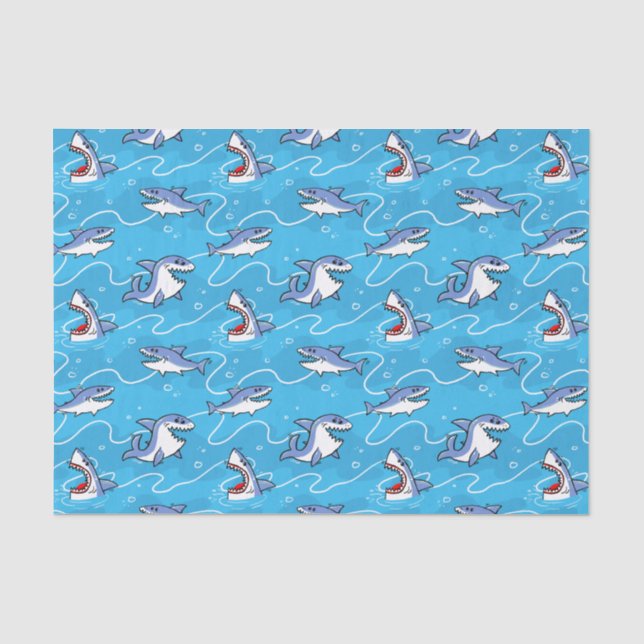 Cartoon Great White Sharks Tissue Paper (Front)