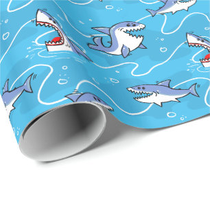 Cartoon Great White Sharks Wrapping Paper