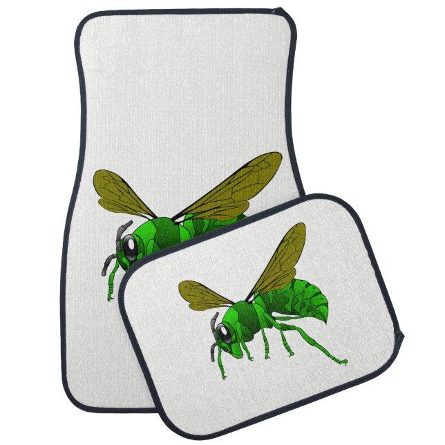 Cartoon green and lime hornet wasp bee car mat (Set)