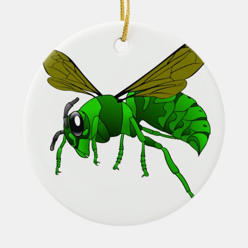 Cartoon green and lime hornet wasp bee ceramic ornament