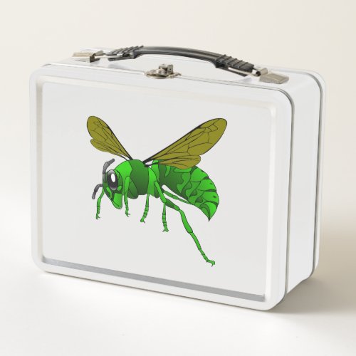 Cartoon green and lime hornet wasp bee metal lunch box