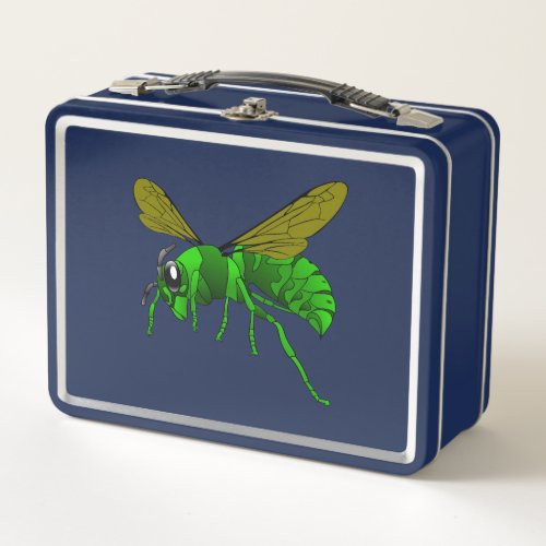 Cartoon green and lime hornet wasp bee metal lunch box