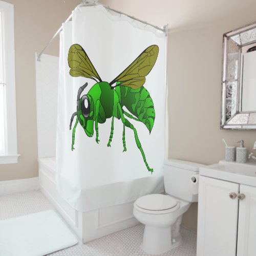 Cartoon green and lime hornet wasp bee shower curtain