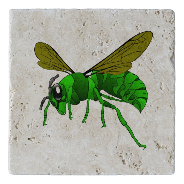 Cartoon green and lime hornet wasp bee trivet (Front)