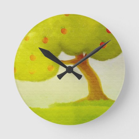 Cartoon Green Apple Tree Wall Clock