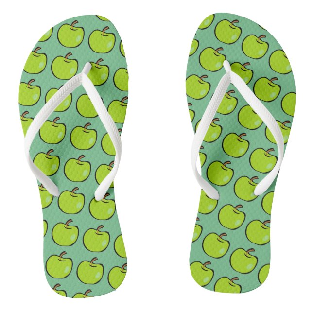 Cartoon Green Apples Pattern Flip Flops (Footbed)