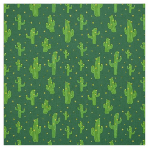 Cartoon Green Cactus Plants Pattern Fabric