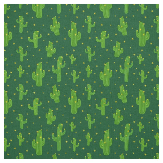 Cartoon Green Cactus Plants Pattern Fabric (Swatch)