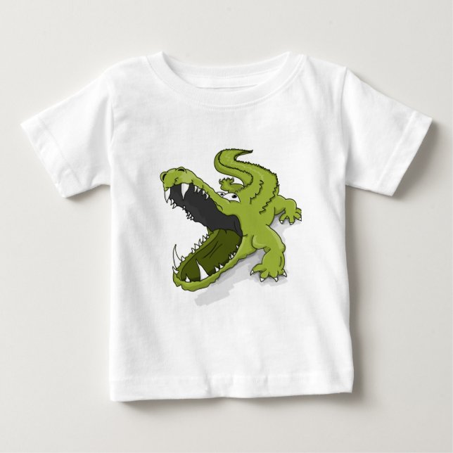 Cartoon green crocodile alligator mouth open baby T-Shirt (Front)