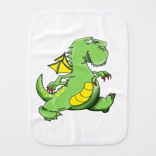 Cartoon green dragon walking on his back feet burp cloth