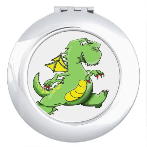 Cartoon green dragon walking on his back feet compact mirror