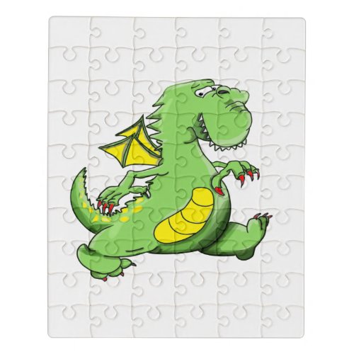 Cartoon green dragon walking on his back feet jigsaw puzzle