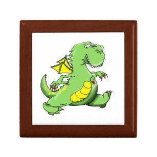 Cartoon green dragon walking on his back feet keepsake box